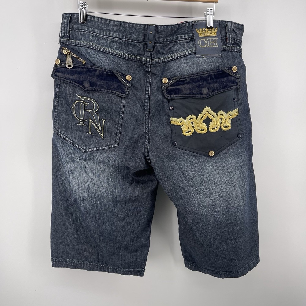 Rare Crown Holder Men's Denim Cargo Shorts 38 – Embroidered Y2K Streetwear